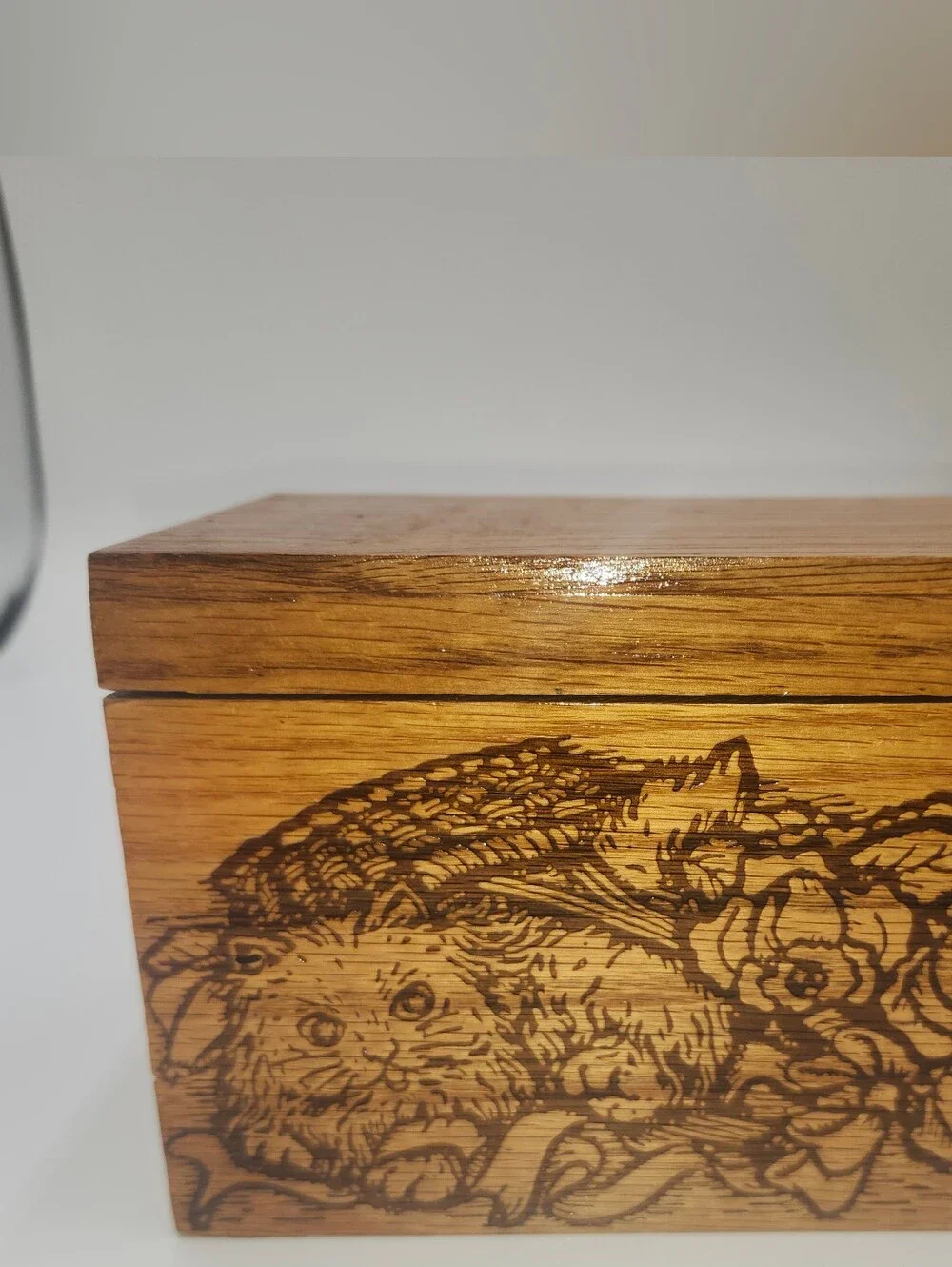 Vintage wood Cat Recipe Box kitchen carved old decor box